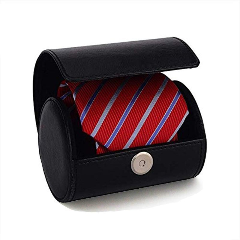 WAJJ Menâ€™s Necktie Travel Case, Tie Anti-Wrinkle Organizer Box - Formal Cylinder Shape (Black) - Image 4